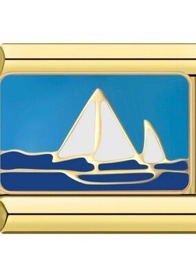 Italian Charm Gold Sailboat Blue Enamel Nautical Link